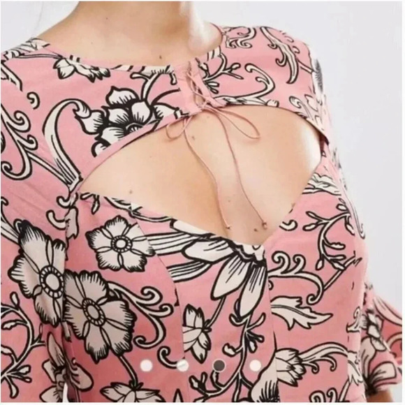 For Love And Lemons Ayla Mini Dress Lace Up V-Neck Floral Pink Black Size Large - Picture 3 of 12